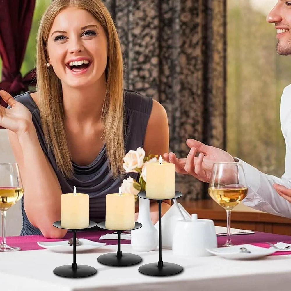 3Pcs Metal Pillar Candle Holders Wedding Candlestick Holders Black Iron Candlestick Candle Stand Table Decor