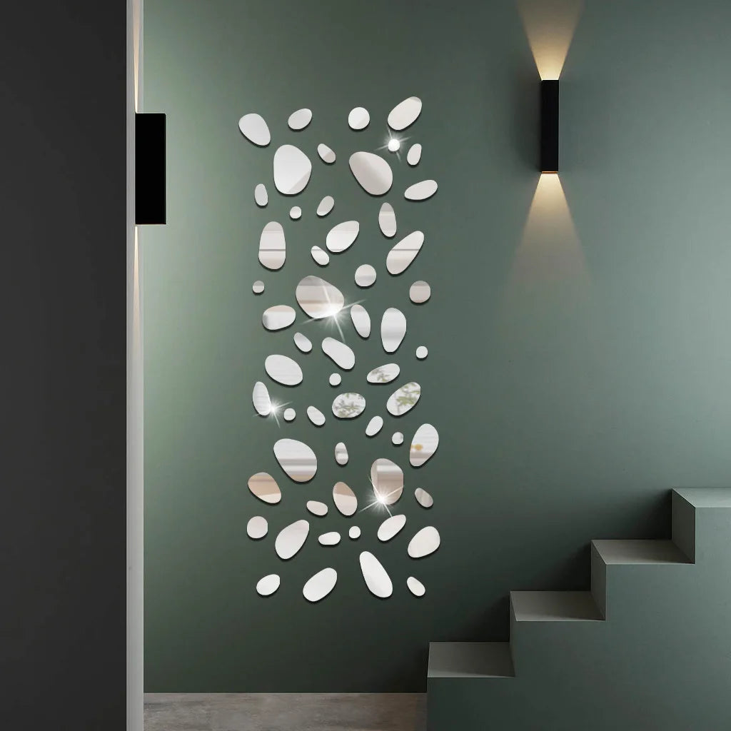 3D Mirror Wall Decals 20pcs Irregular Geometric Cobblestone shape Self-adhesive Detachable Acrylic Mirror Wall Sticker HomeDecor