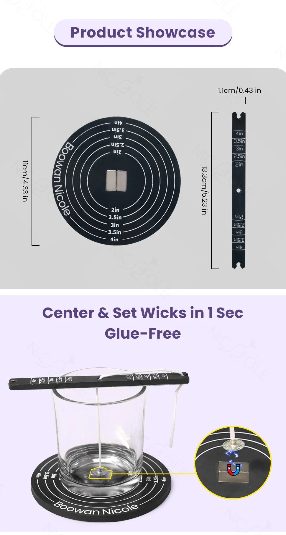 Nicole Quick Magnetic Candle Wick Centering Setter Tool & Wick Holder Candle Centering Device for Candle Making
