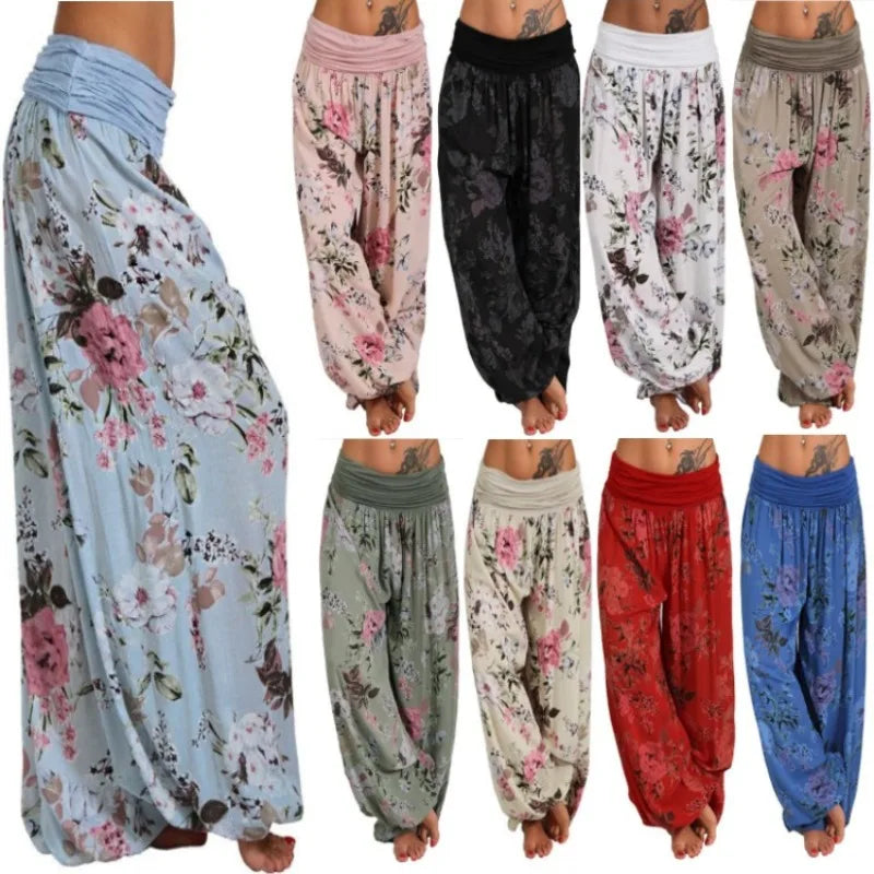 European and American women's clothing long style harem pants digital print long style wide leg pants casual pants plus size