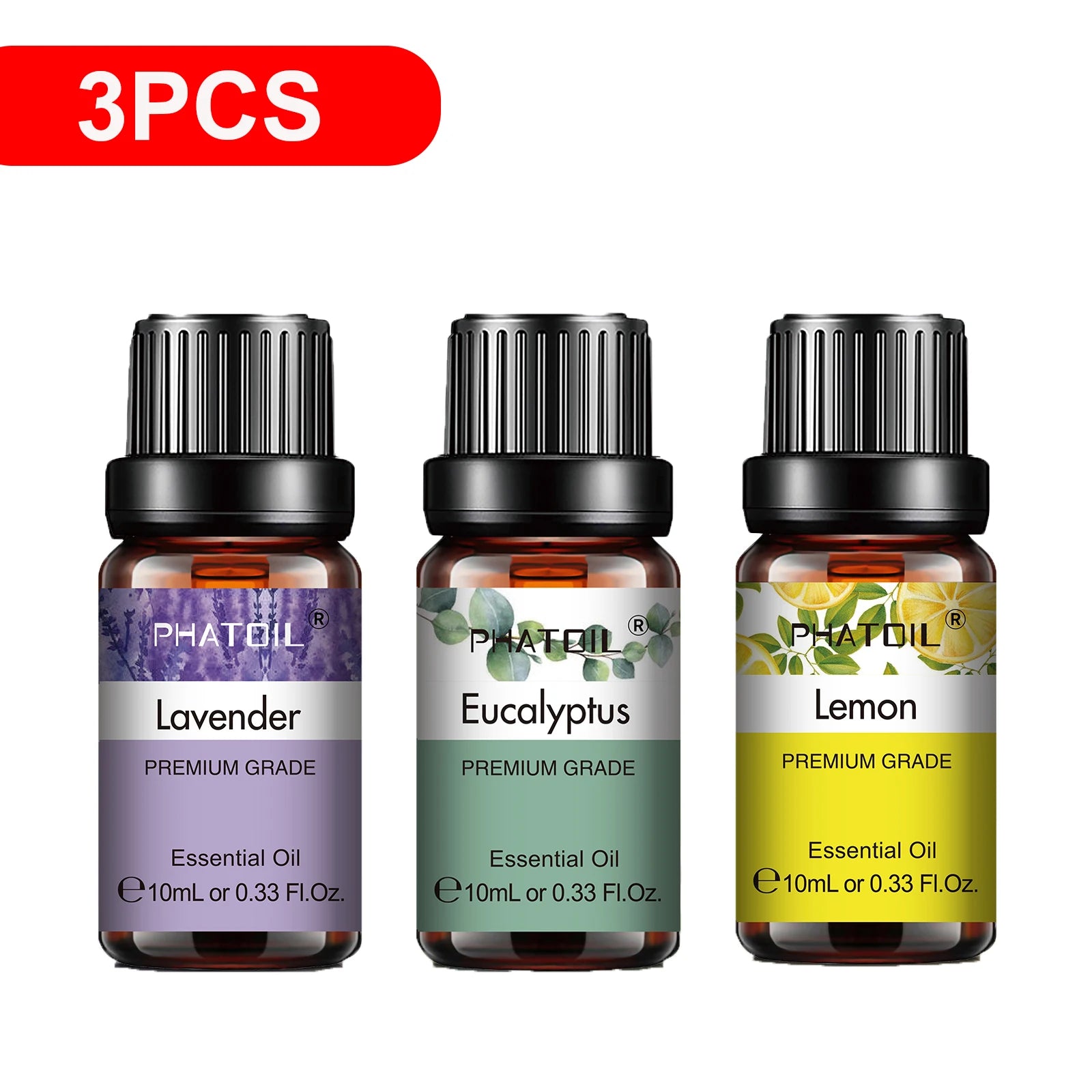 PHATOIL 10ml Natural Essential Oils for Diffuser Aromatherapy Lavender Vanilla Lemon Rose Lemongrass Essential Oil DIY Soap