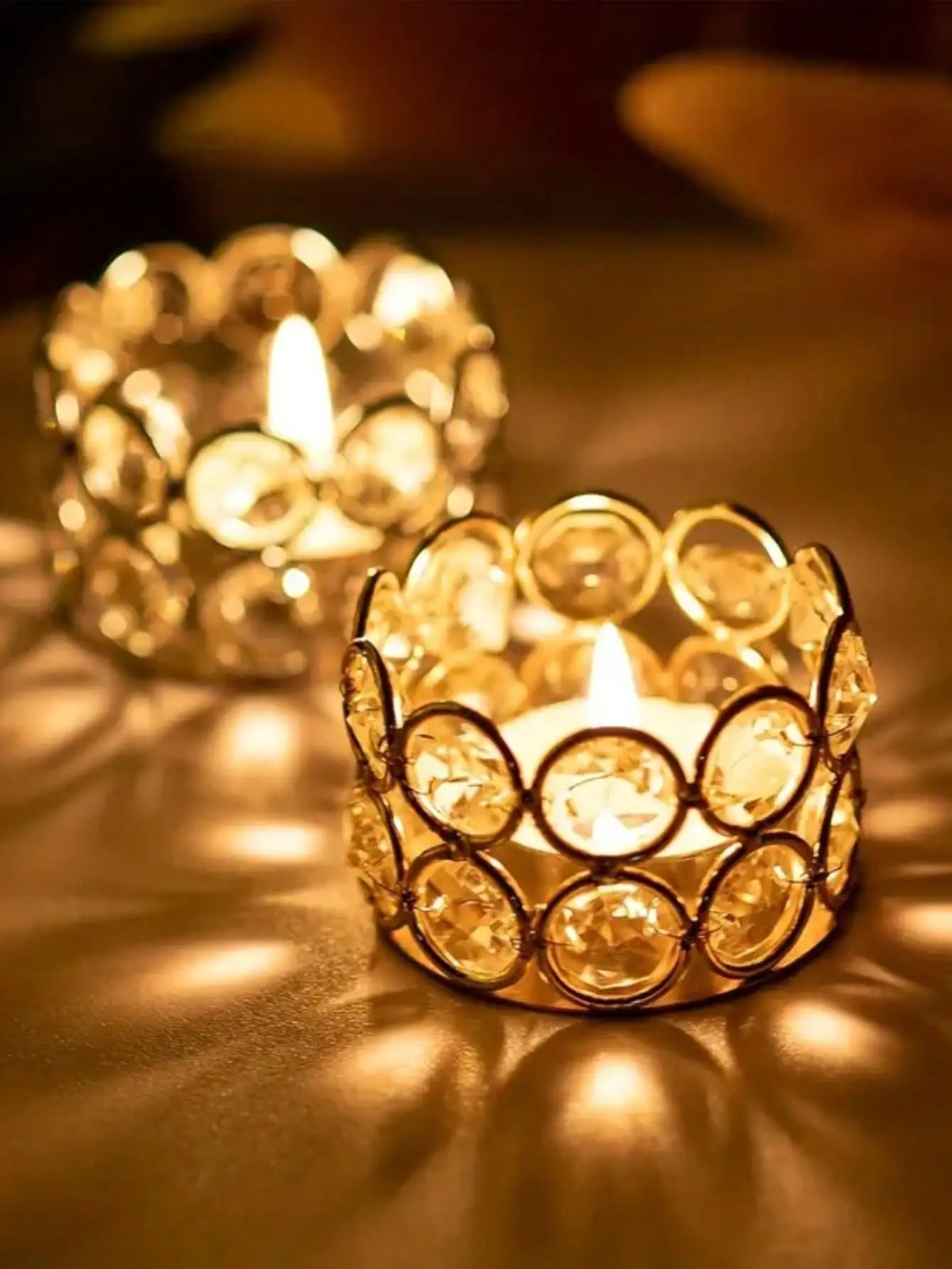 Crystal Tealight Candle Lantern Holders Crystal Candlestick Desktop Candlelight Dinner Prop Metal Ornament Candle Holder