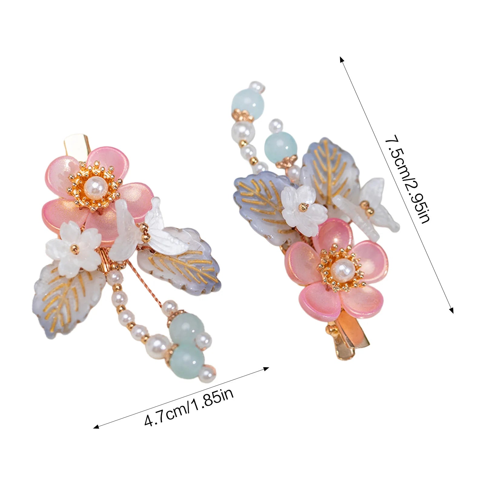 1 Pair Ancient Flowers Hair Pins Pink Resin Flower Hair Clips Crystal like Blossom Hairpins for Women Girls Hair Accessories