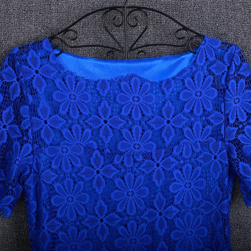 Summer Lace Women Blouse Shirt Casual Solid Hollow Clothing Top