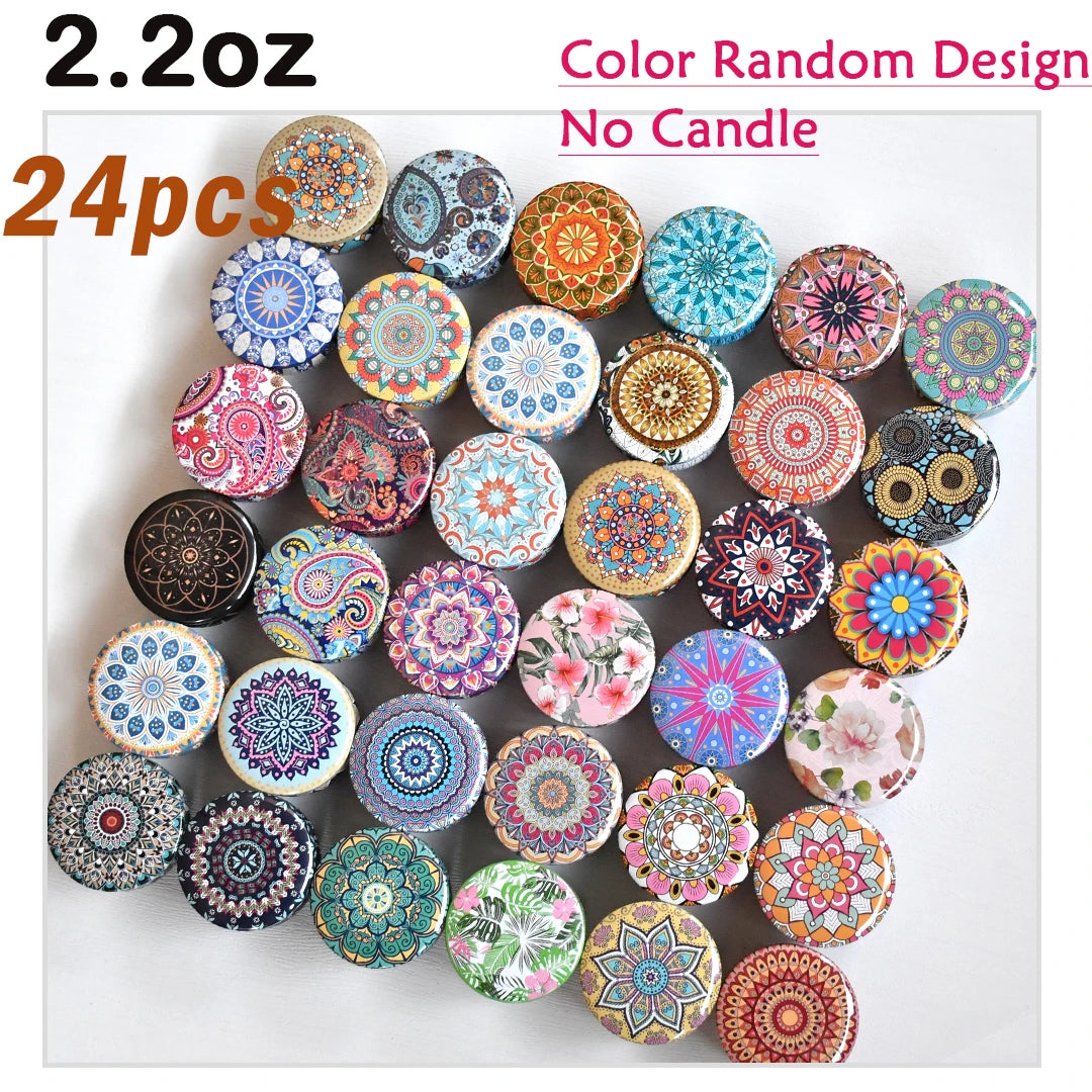 56 Colorful Floral Patterned Tin Boxes, Available in Sets of 36pcs, Each Containing 2.2-Ounce Candle Jars
