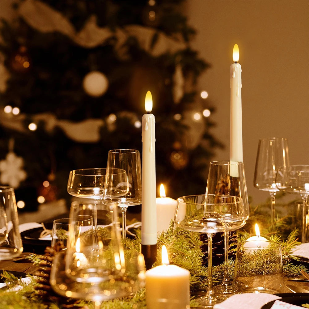 FPOO Flameless Candles Dinner Lighting Table Home Decoration Candle Light With Timer Remote Flickering Decorative Led Taper Lamp
