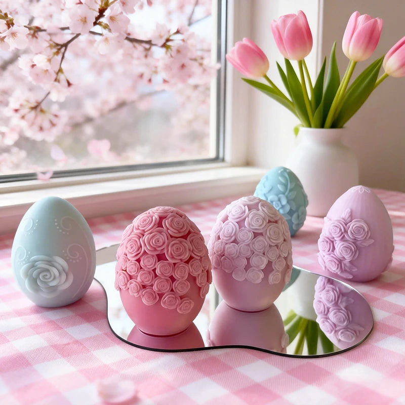 3D Easter Egg Candle Silicone Mold Angel Flower Embossment DIY Handmade Soap Chocolate Baking Mould