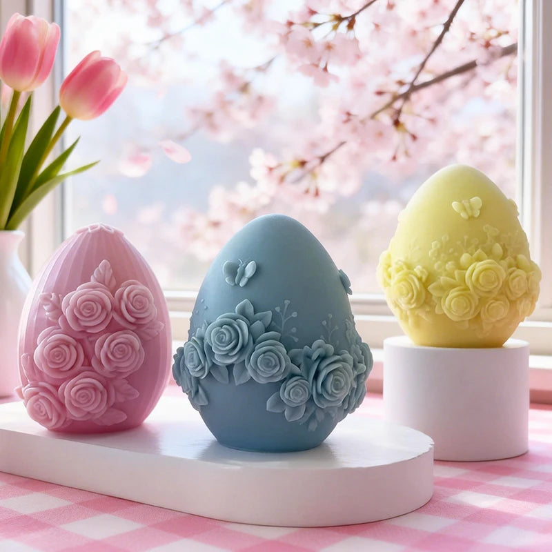 3D Easter Egg Candle Silicone Mold Angel Flower Embossment DIY Handmade Soap Chocolate Baking Mould