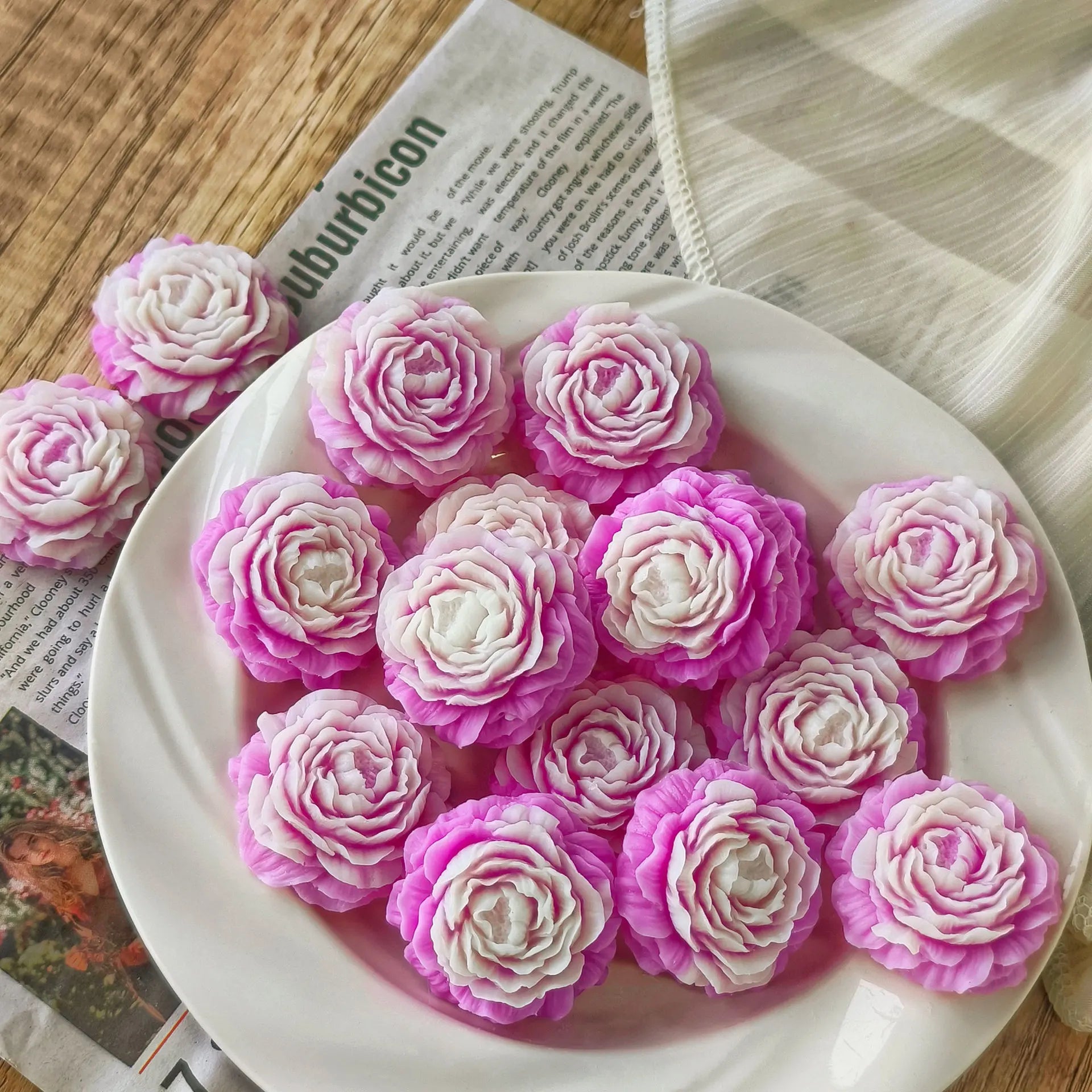 DIY Flower Aroma Candle Plaster Diffuser Stone Mould Candy Chocolate Baking Tool 3in1 Peony Flowers Handmade Soap Silicone Mold