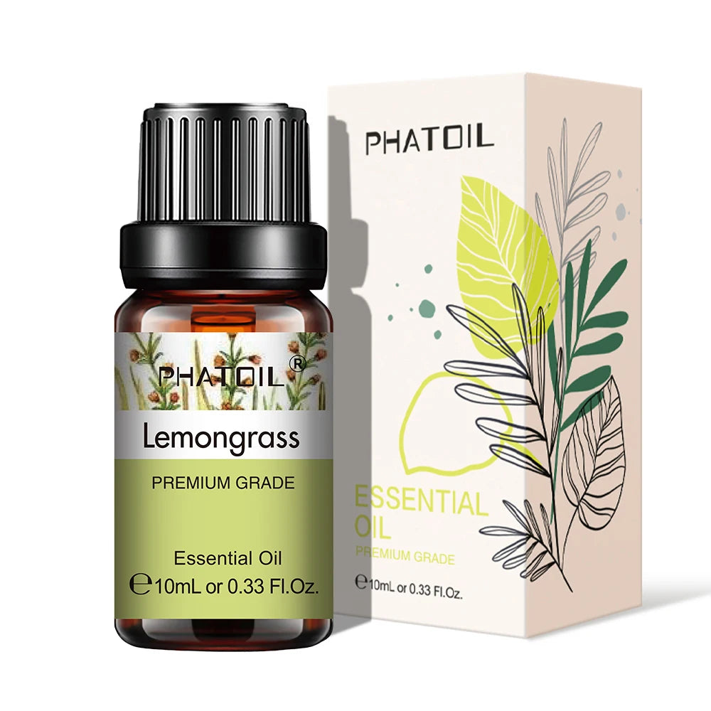 PHATOIL 10ml Natural Essential Oils for Diffuser Aromatherapy Lavender Vanilla Lemon Rose Lemongrass Essential Oil DIY Soap