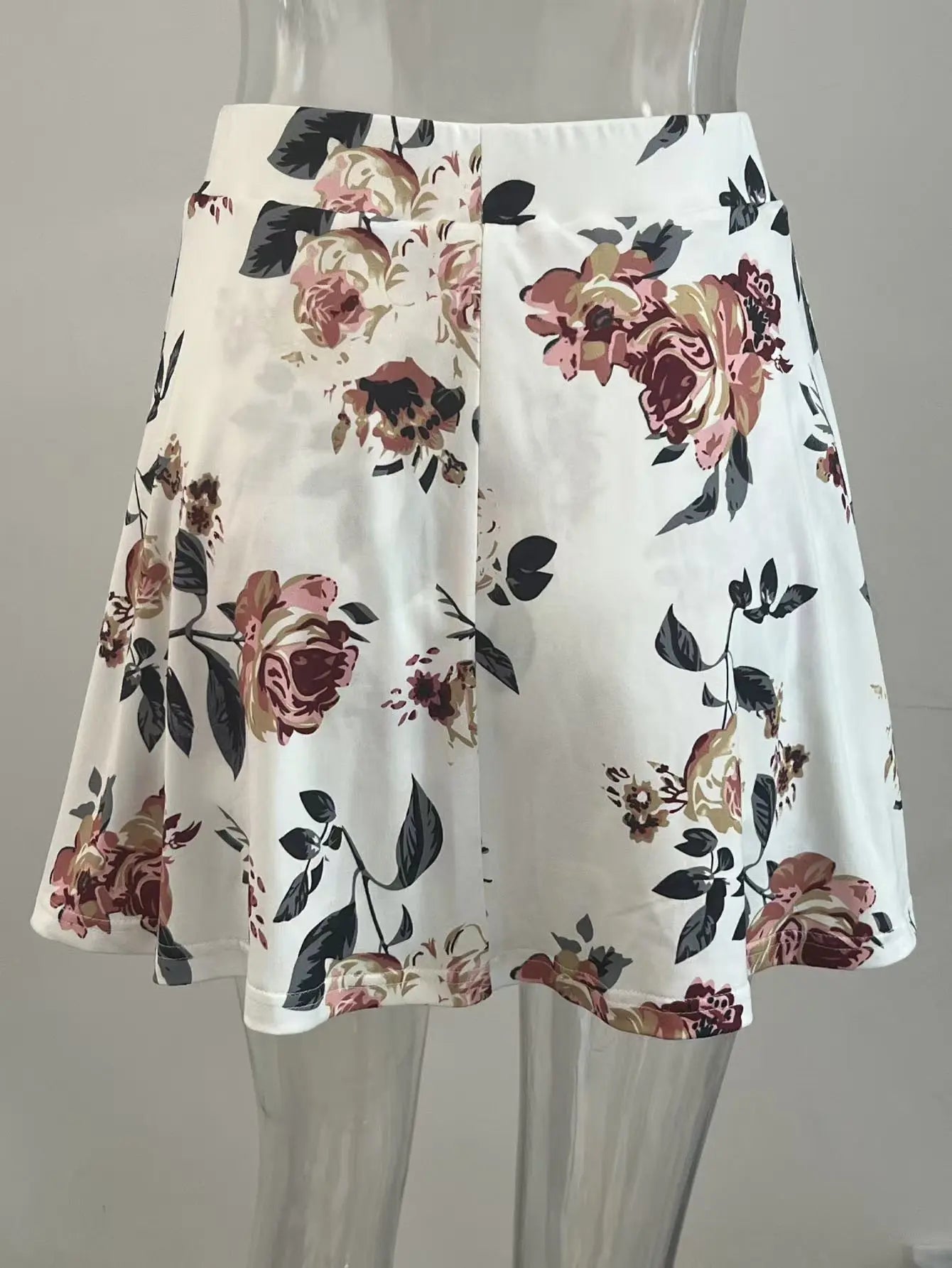 European and American cross-border floral print skirt women's summer high-waisted pleated sports skirt fake two short skirts