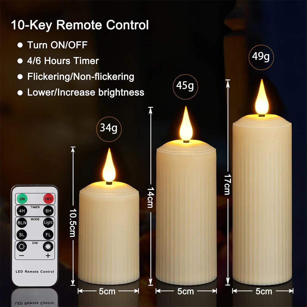 FPOO Rechargeable Led Candle By usb Remote Waterproof Pillar Candles for Wedding Camping Electric Flickering Flame Candle Light