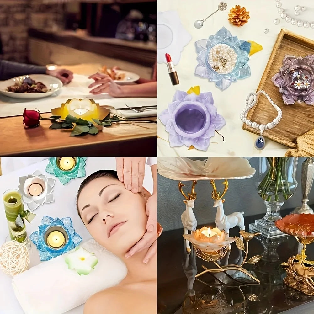 1pc- Lotus tea lamp resin mold, suitable for DIY jewelry, container boxes, candlesticks, and desktop decoration