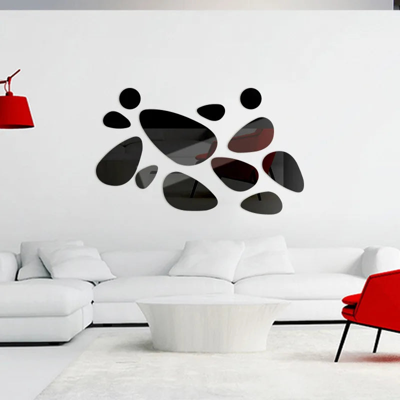 3D Mirror Wall Decals 20pcs Irregular Geometric Cobblestone shape Self-adhesive Detachable Acrylic Mirror Wall Sticker HomeDecor