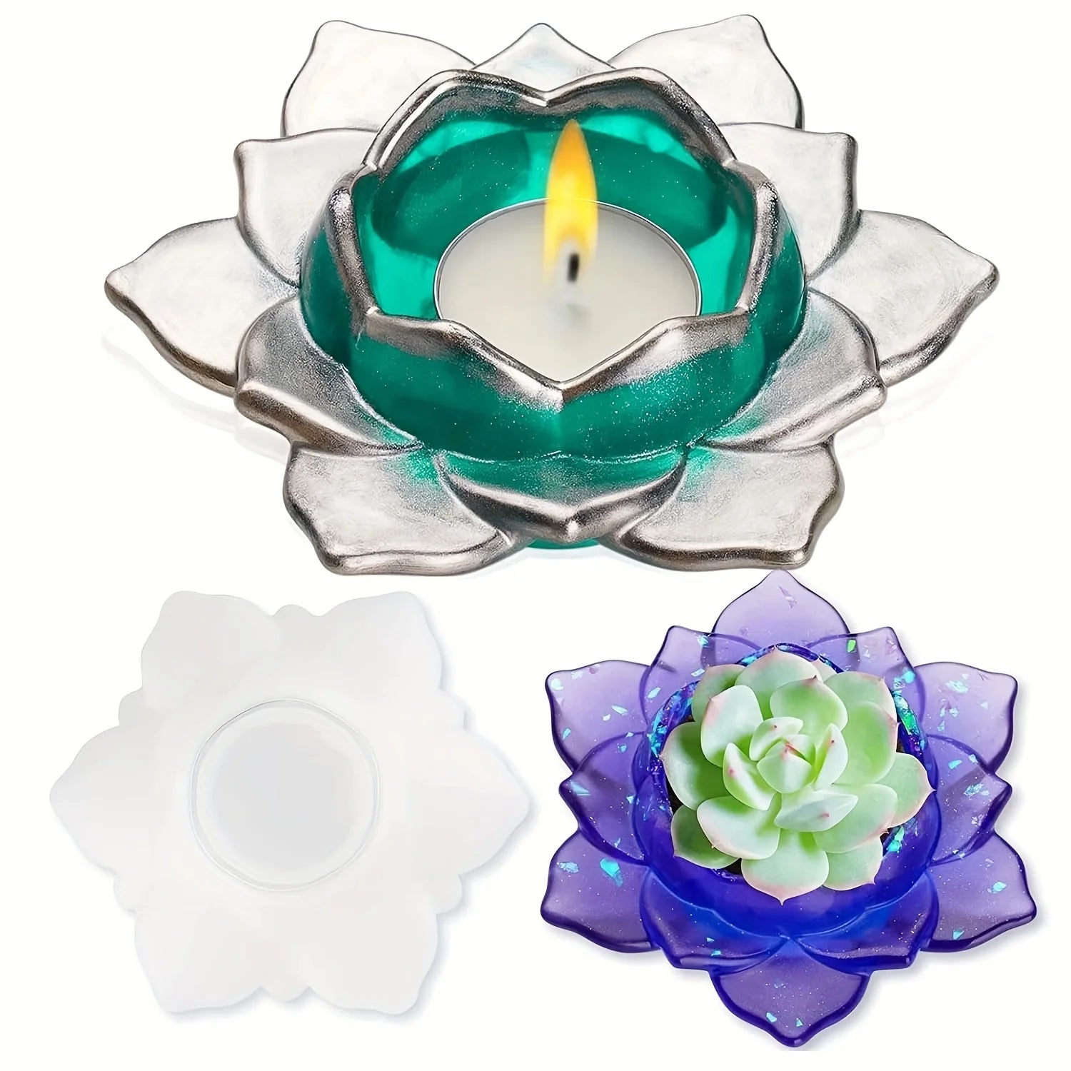 1pc- Lotus tea lamp resin mold, suitable for DIY jewelry, container boxes, candlesticks, and desktop decoration