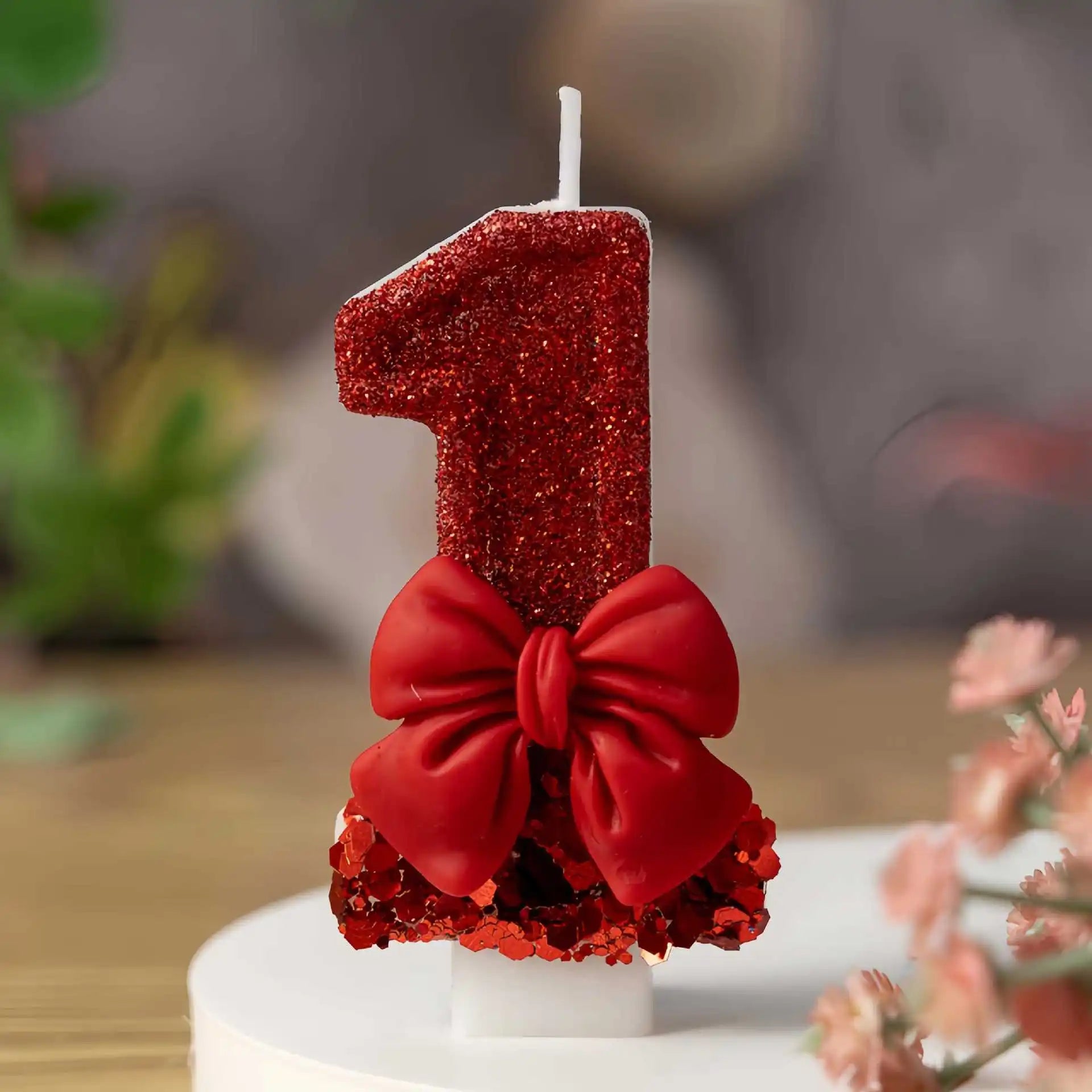 Red bow creative digital candle birthday candle cake decoration
