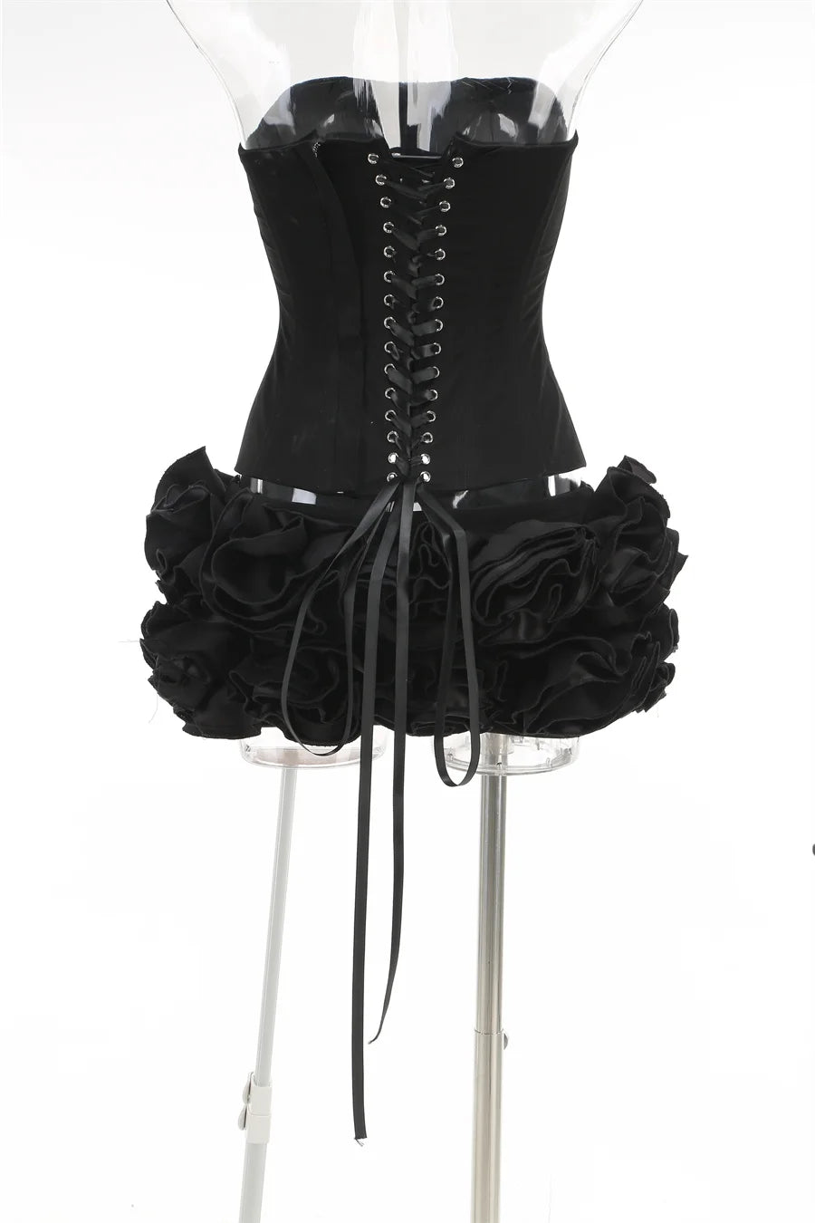 VC Christmas Dress Strapless Red Structured Top With Floral Embellished Mini Skirt Bodycon Celebrity Party Cocktail 2 Pieces Set