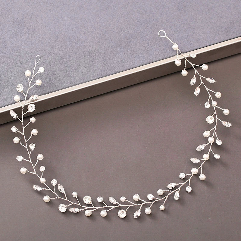 Pearl Crystal Bridal Headband Hairband Rhinestone Wedding Hair Accessories Jewelry Vine For Women Bride Tiara Headband Headpiece