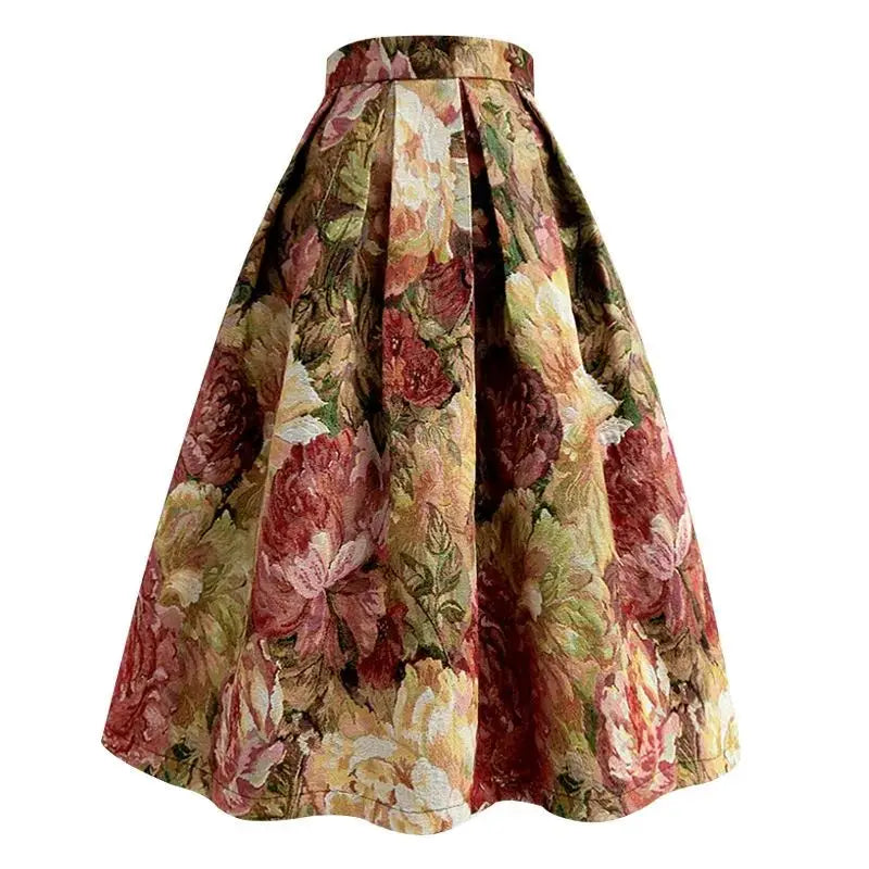 Floral Elegant Chic High Waist Ball Gown A-Line Loose Women's Skirt Knee-Length Long Skirts For Women Clothing Fashion 2024