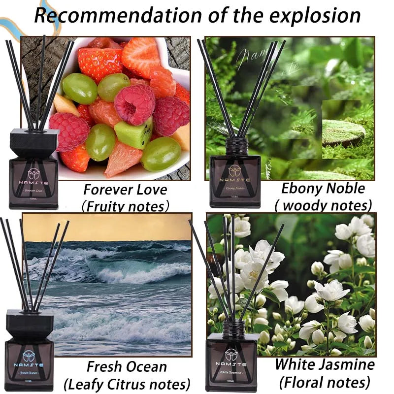 NAMSTE 100ML Fireless Reed Diffuser Oil Fragrance Replacement Stick Aroma Oil Reed Diffuser Set Scent Air Purifier For Home