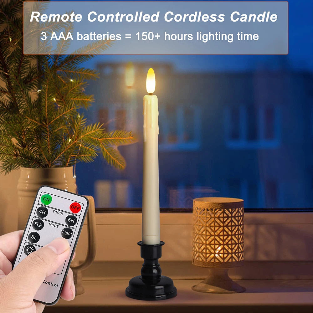 FPOO Flameless Candles Dinner Lighting Table Home Decoration Candle Light With Timer Remote Flickering Decorative Led Taper Lamp
