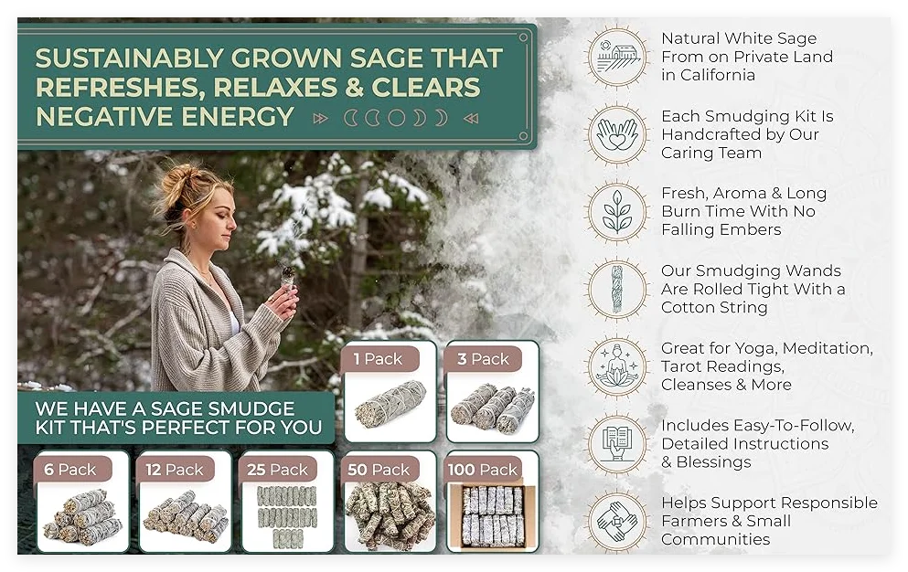 Incense White Sage Bundle Smudge Sticks Home Purification Pure Leaf Purification Meditation Portable Energy Cleansing Bundles