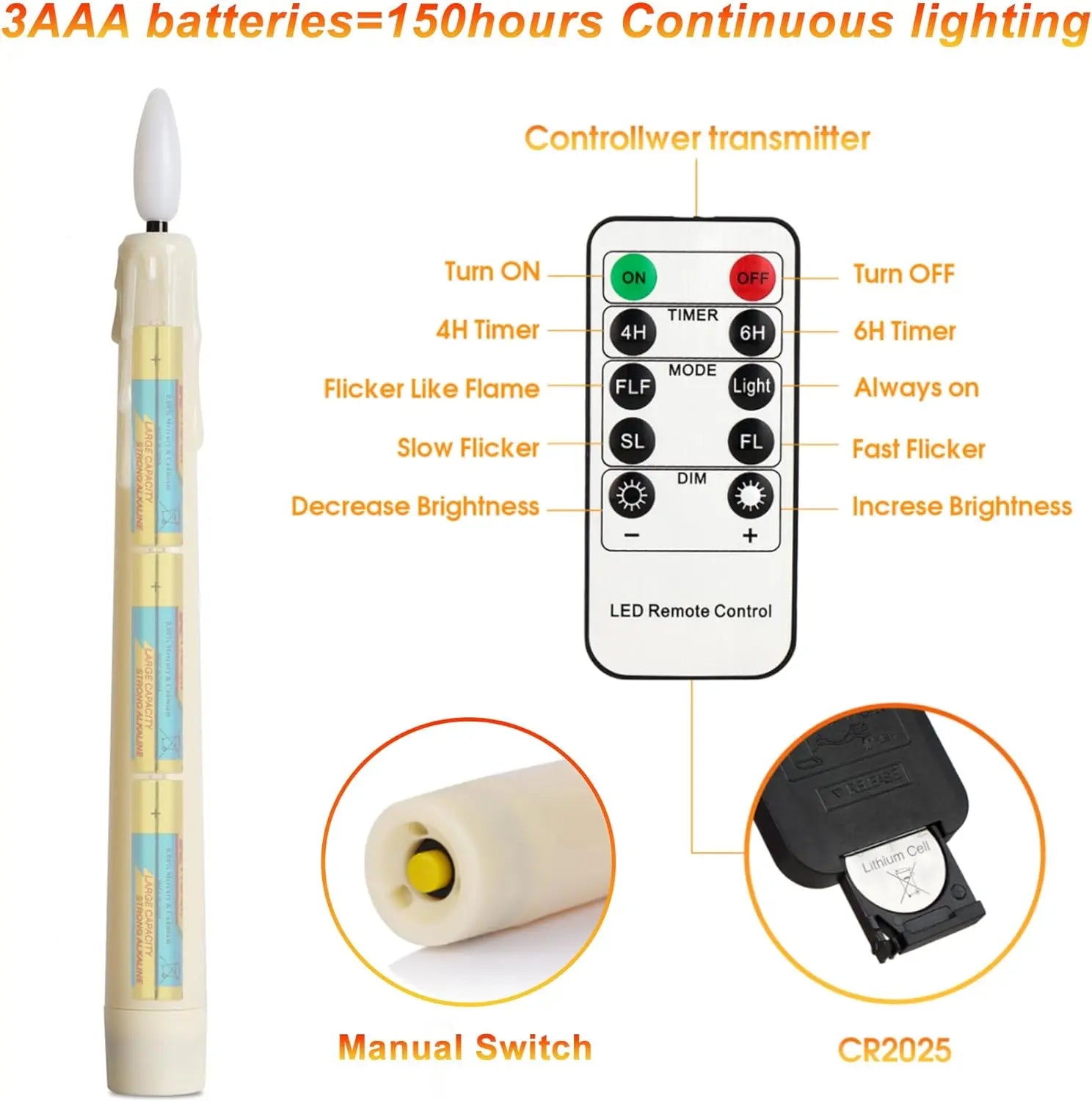 FPOO Flameless Candles Dinner Lighting Table Home Decoration Candle Light With Timer Remote Flickering Decorative Led Taper Lamp