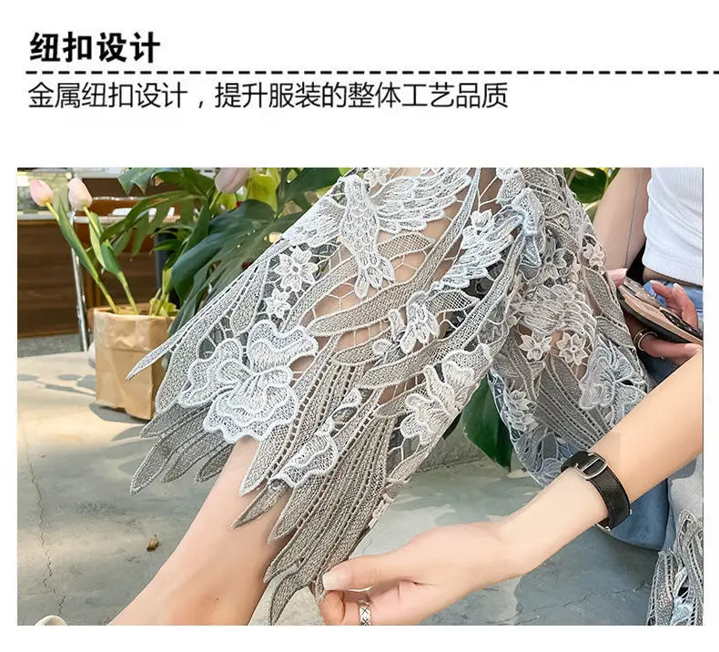 Lace Patchwork Hollow Niche Jeans Women's Summer New Fashion Straight Barrel Slim-fit Retro Casual Loose Denim Long Pants Y2k