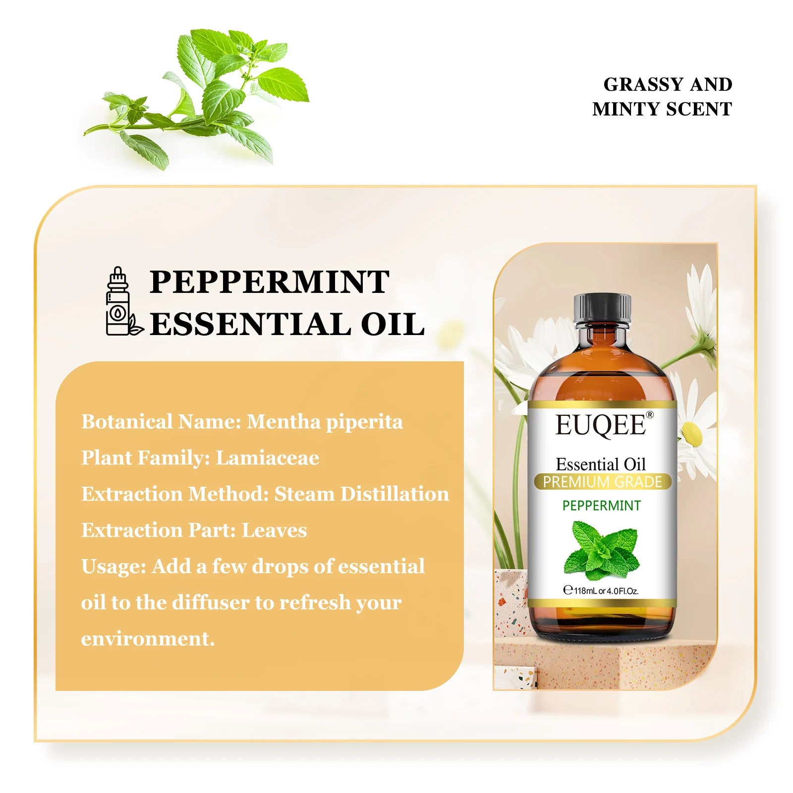 EUQEE 118ml Pure Essential Oil For Skin Peppermint Lavender Eucalyptus Vanilla Bergamot Aromatherapy Essential Oils For Diffuser