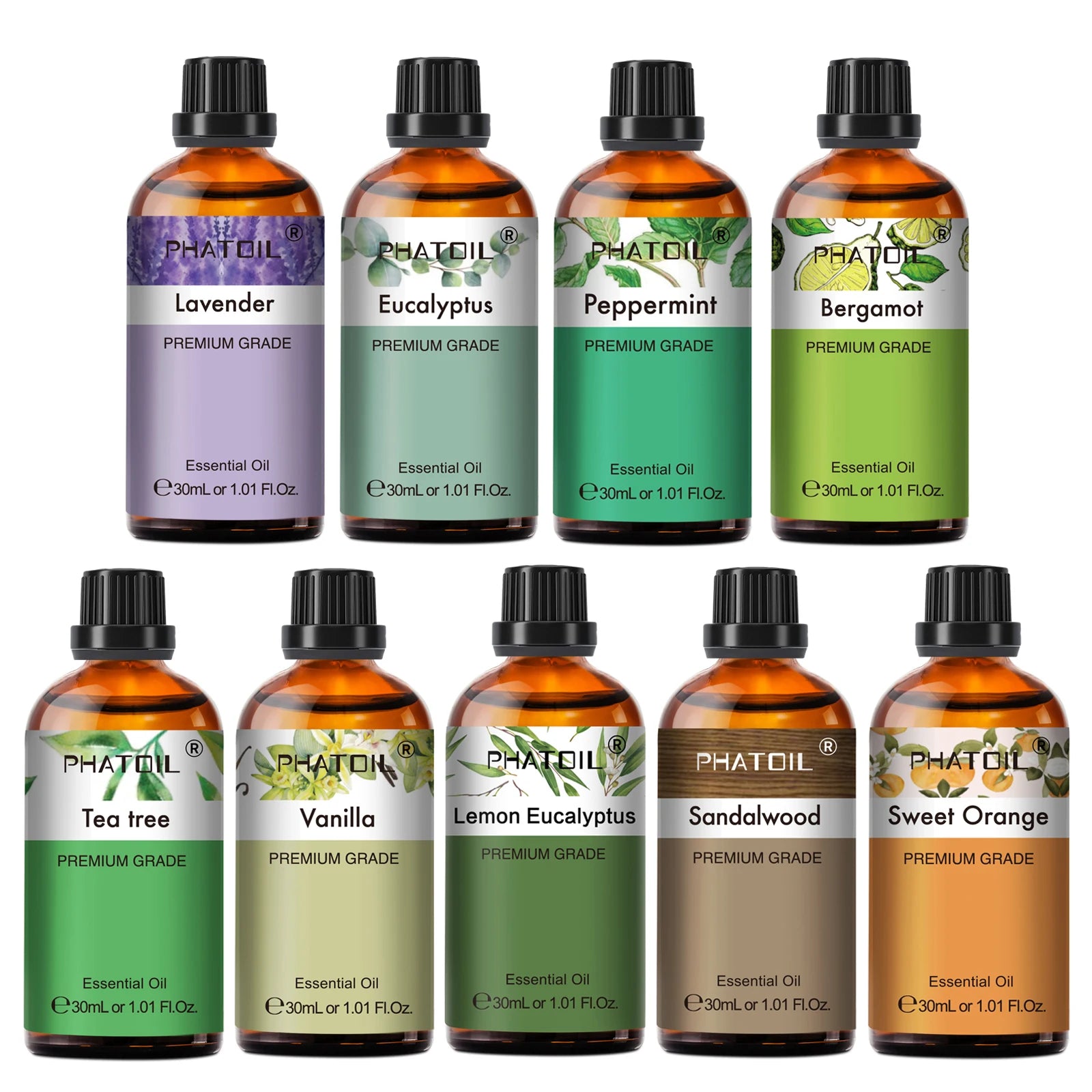 PHATOIL 30ml Lavender Lemon Eucalyptus Sandalwood Bergamot Aromatherapy Essential Oil For Diffuser,Candle Making,DIY Soap & Bomb