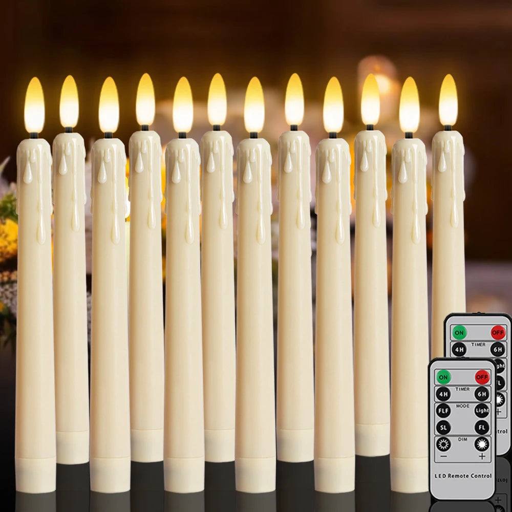 FPOO Flameless Candles Dinner Lighting Table Home Decoration Candle Light With Timer Remote Flickering Decorative Led Taper Lamp