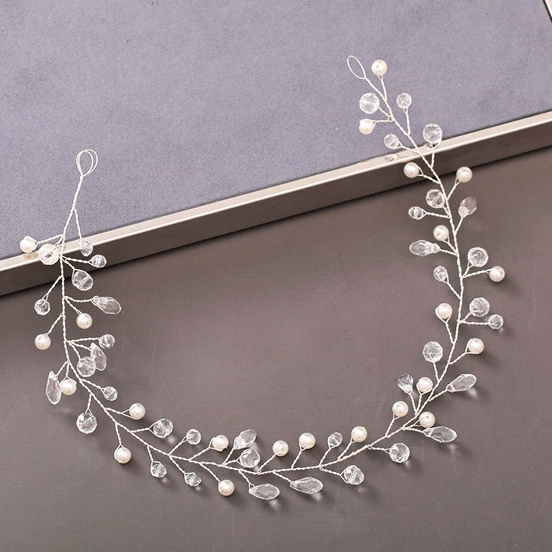 Pearl Crystal Bridal Headband Hairband Rhinestone Wedding Hair Accessories Jewelry Vine For Women Bride Tiara Headband Headpiece