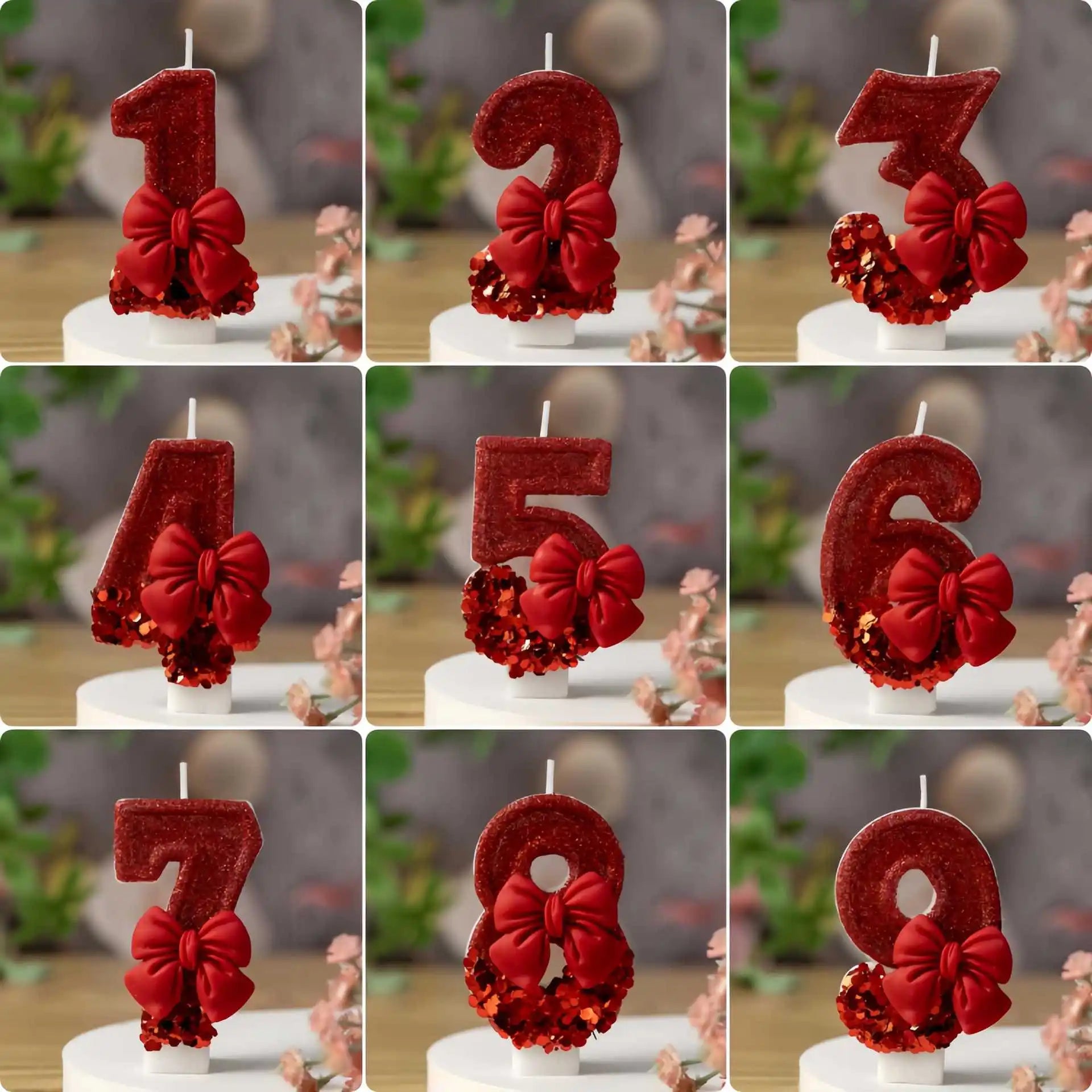 Red bow creative digital candle birthday candle cake decoration