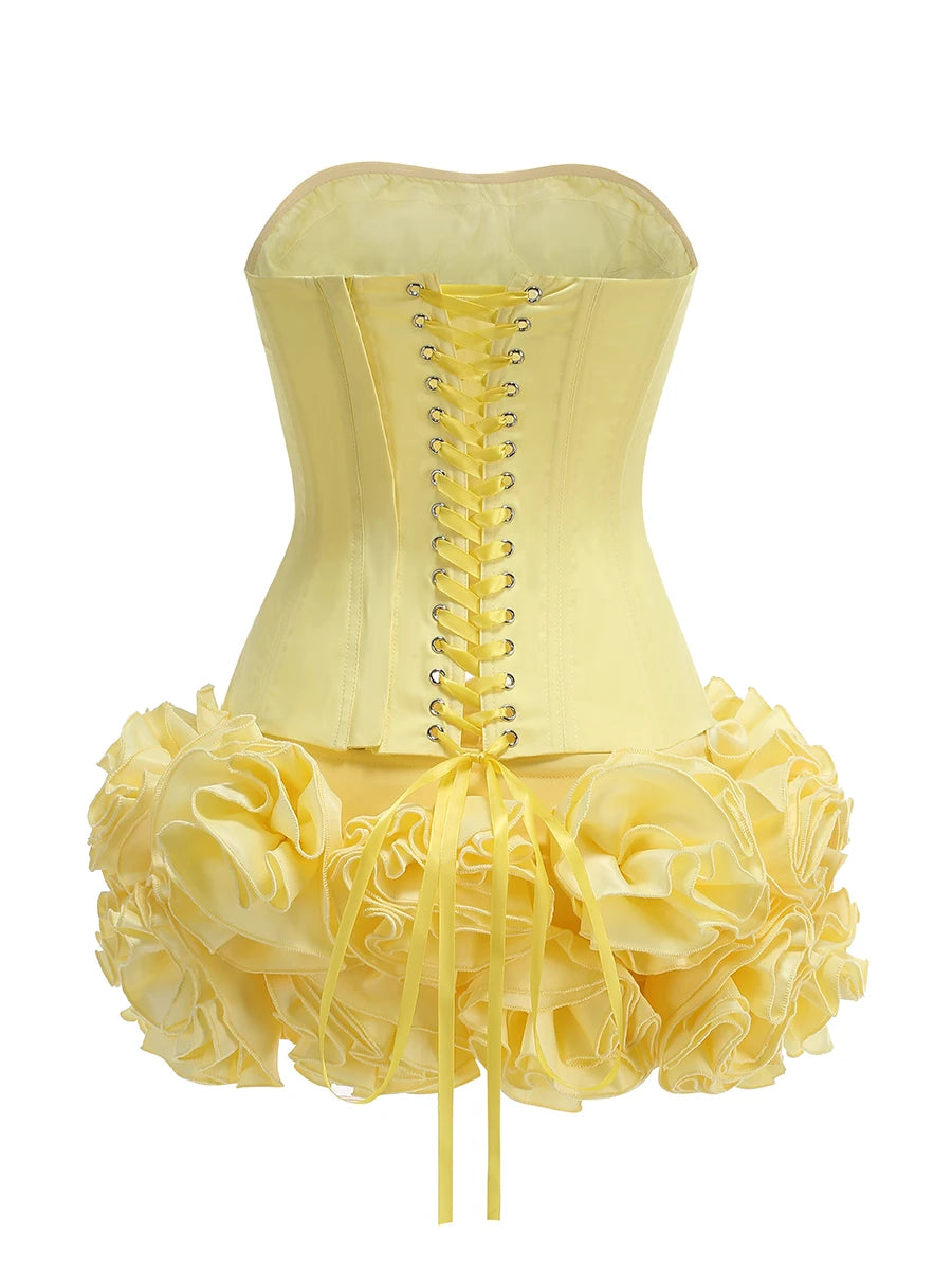 VC Christmas Dress Strapless Red Structured Top With Floral Embellished Mini Skirt Bodycon Celebrity Party Cocktail 2 Pieces Set