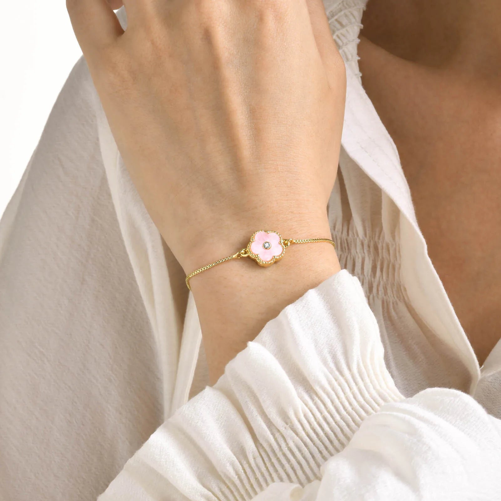 Luxury Five Leaf Flower Charm Bracelet For Women Wristband Stainless Steel Jewelry Bangle Party Girlfriend Valentine's Day Gift