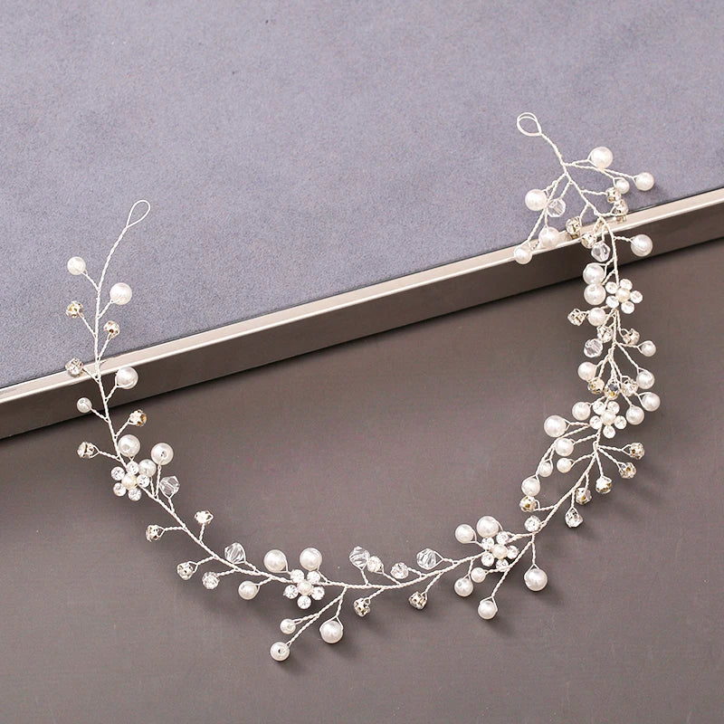 Pearl Crystal Bridal Headband Hairband Rhinestone Wedding Hair Accessories Jewelry Vine For Women Bride Tiara Headband Headpiece