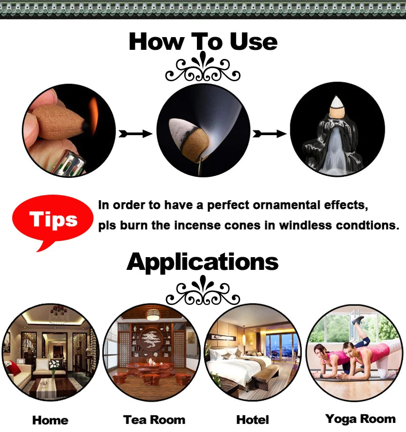 50Pcs/Box Better Quality Natural Perfume Indian Incense Sandalwoo Backflow Incense Cones Long-lasting Smell