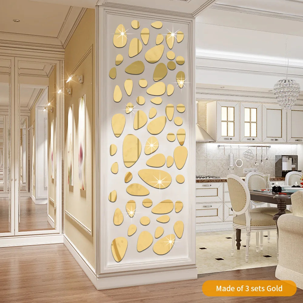 3D Mirror Wall Decals 20pcs Irregular Geometric Cobblestone shape Self-adhesive Detachable Acrylic Mirror Wall Sticker HomeDecor
