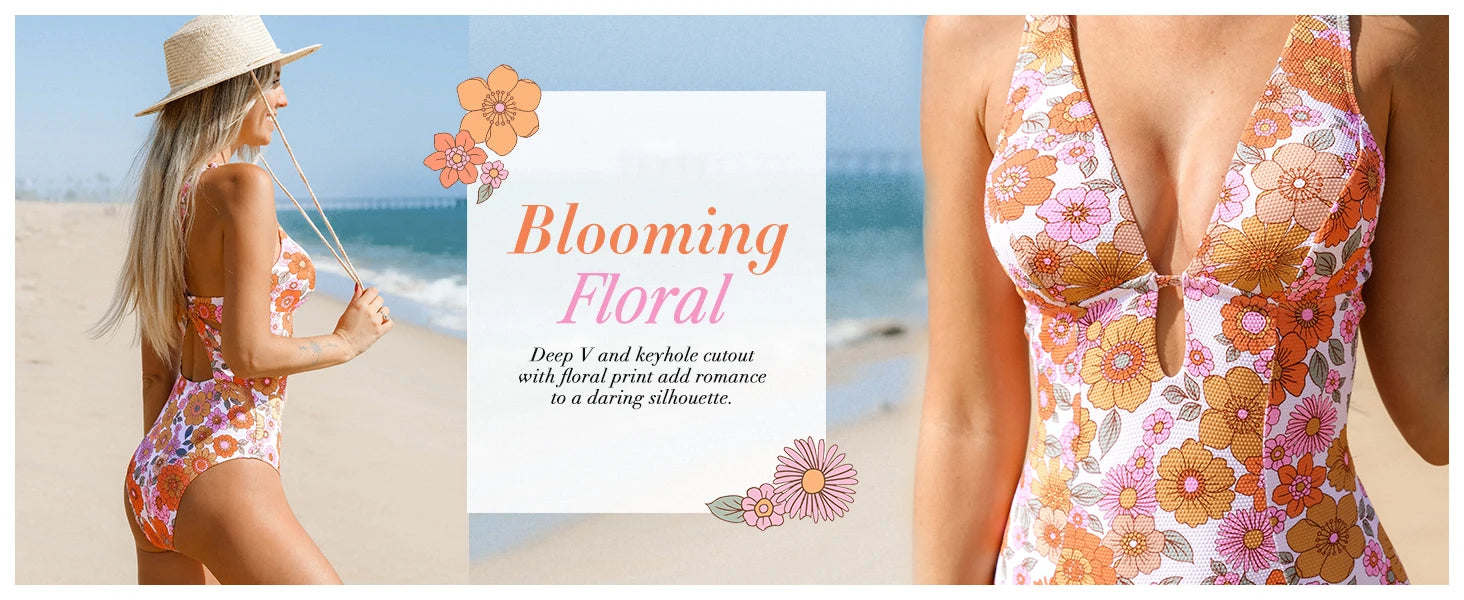 Women's One Piece Swimsuit Deep V Neck Keyhole Cutout O Ring Textured Bathing Suit