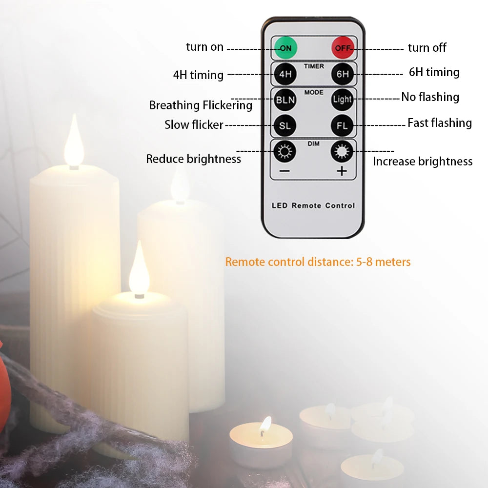 FPOO Rechargeable Led Candle By usb Remote Waterproof Pillar Candles for Wedding Camping Electric Flickering Flame Candle Light