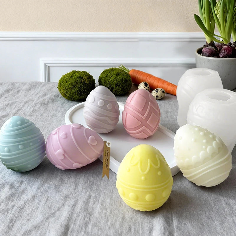 3D Easter Egg Candle Silicone Mold DIY Aromatherapy Candle Plaster Resin Ornaments Geometric Eggs Mould Easter Decor Crafts
