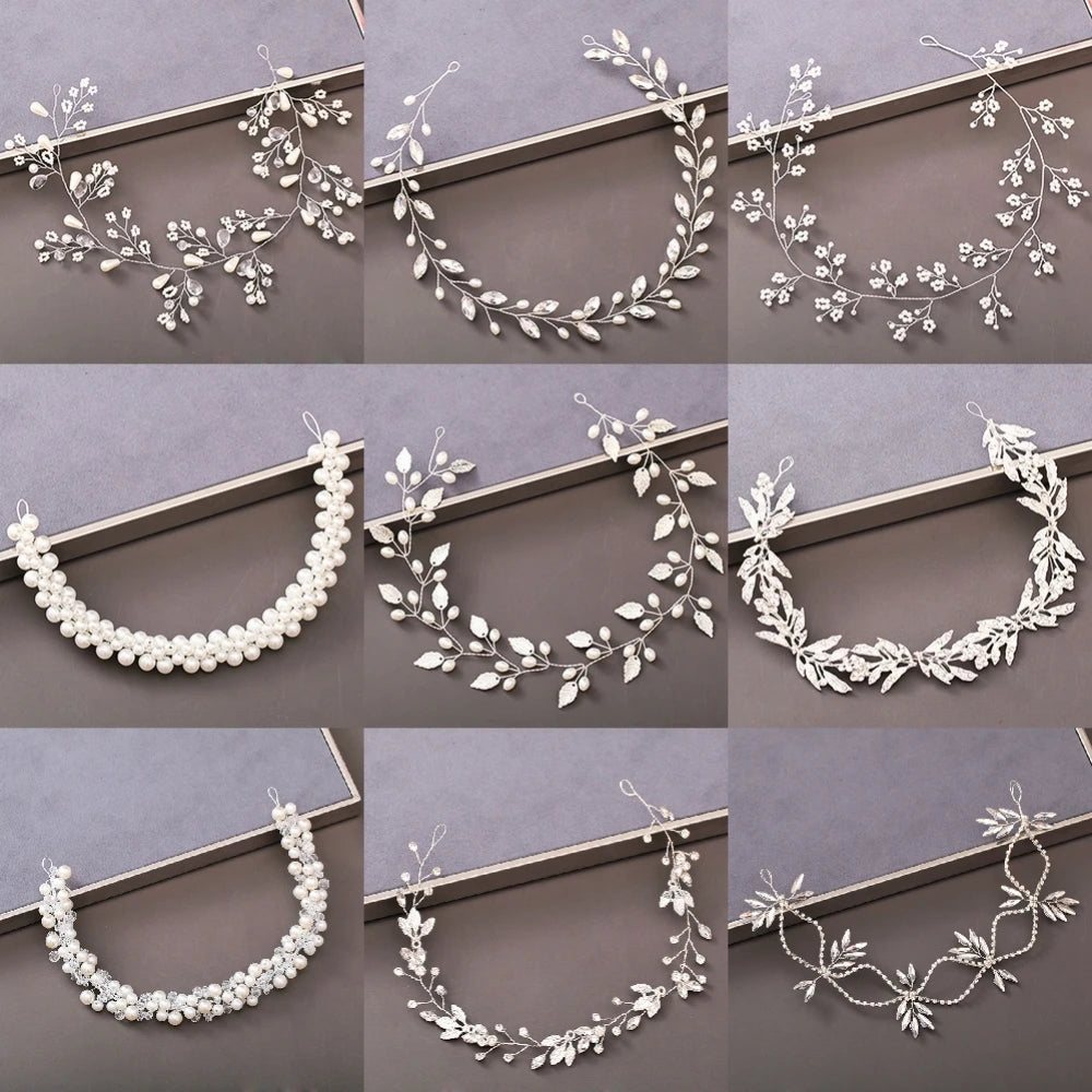 Pearl Crystal Bridal Headband Hairband Rhinestone Wedding Hair Accessories Jewelry Vine For Women Bride Tiara Headband Headpiece