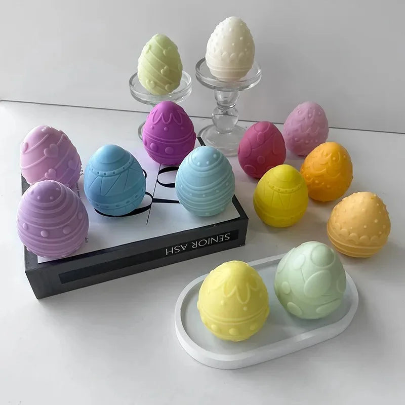 3D Easter Egg Candle Silicone Mold DIY Aromatherapy Candle Plaster Resin Ornaments Geometric Eggs Mould Easter Decor Crafts