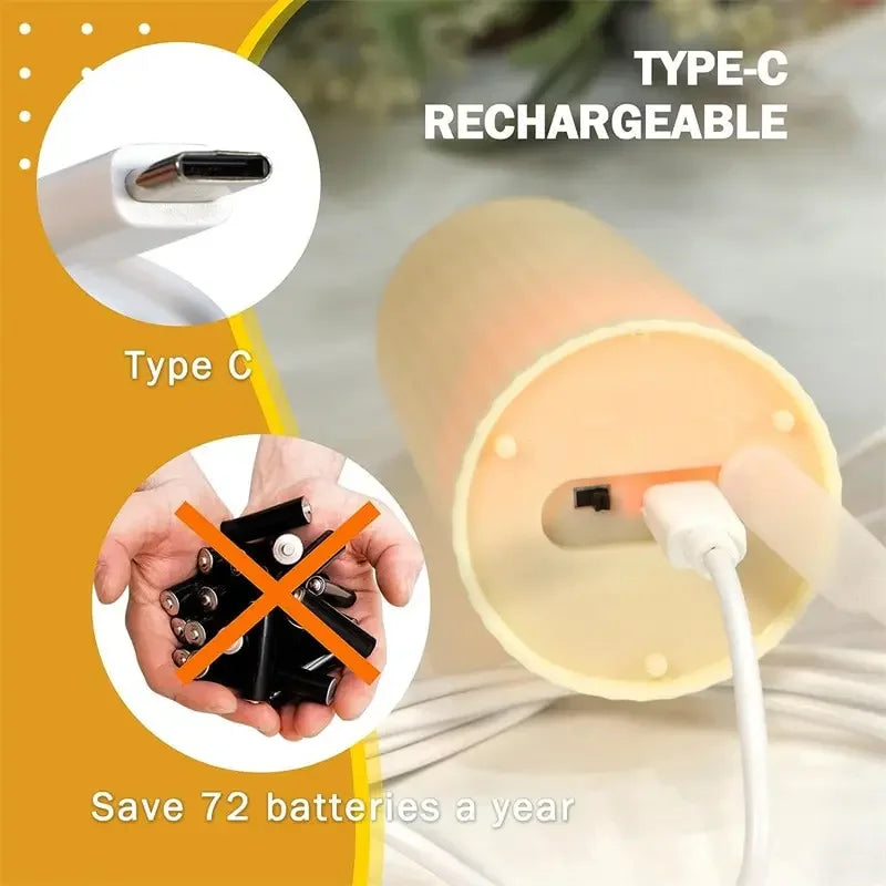 FPOO Rechargeable Led Candle By usb Remote Waterproof Pillar Candles for Wedding Camping Electric Flickering Flame Candle Light