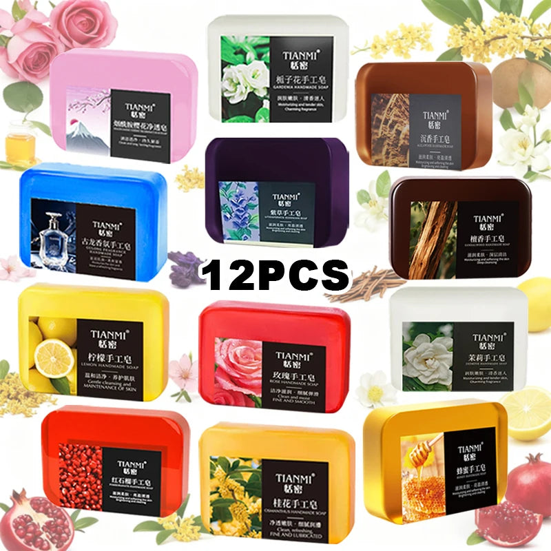 12 PCS fruit and flower scented hand soaps, rose scented, cologne perfume scented, lemon scented and other 10 different scented