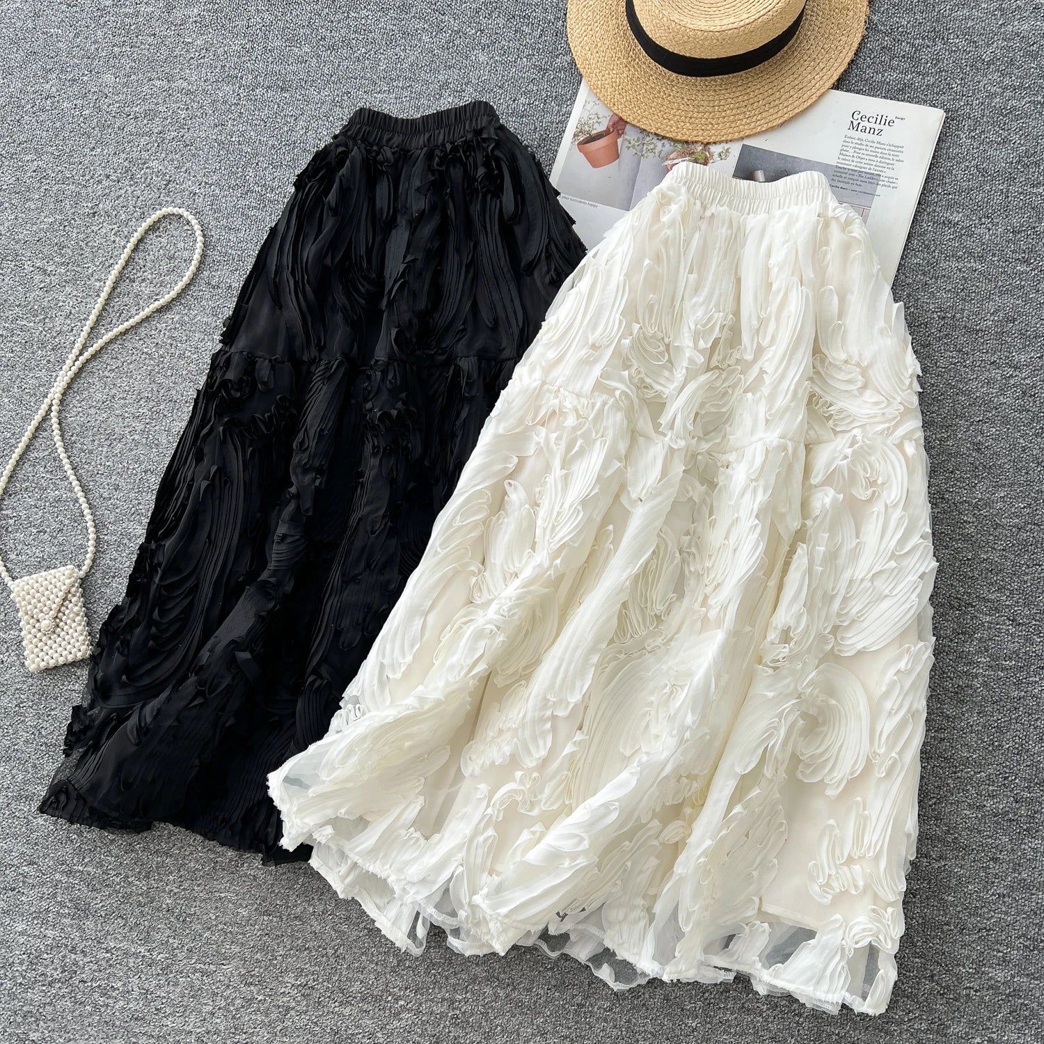 Frenchic Vintage Skirts for Women 3D Floral Spring Falda Sexy Mujer A-line Elastic High Waist Female Elegant Maxi Skirt Dropship