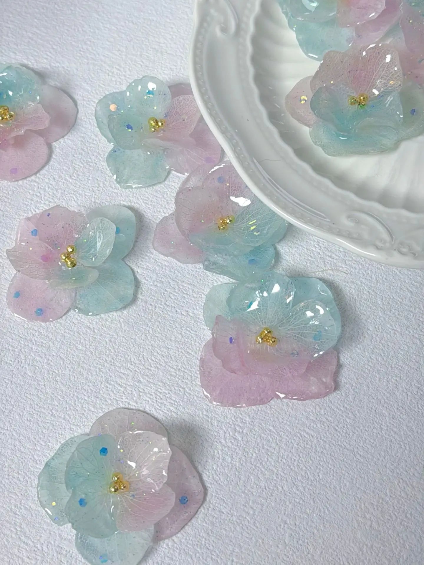 4PCS DIY Rubber Real Dried Hydrangea Flower Earrings Necklaces Bracelets Accessories Real Large-Leaf Hydrangea Fairy Accessories