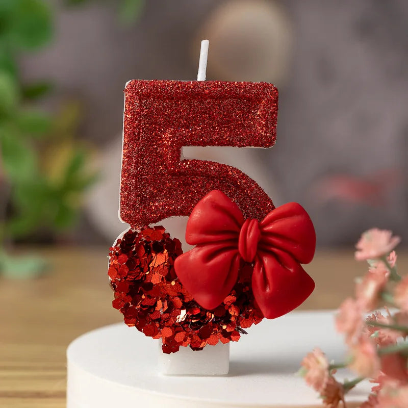 Red bow creative digital candle birthday candle cake decoration