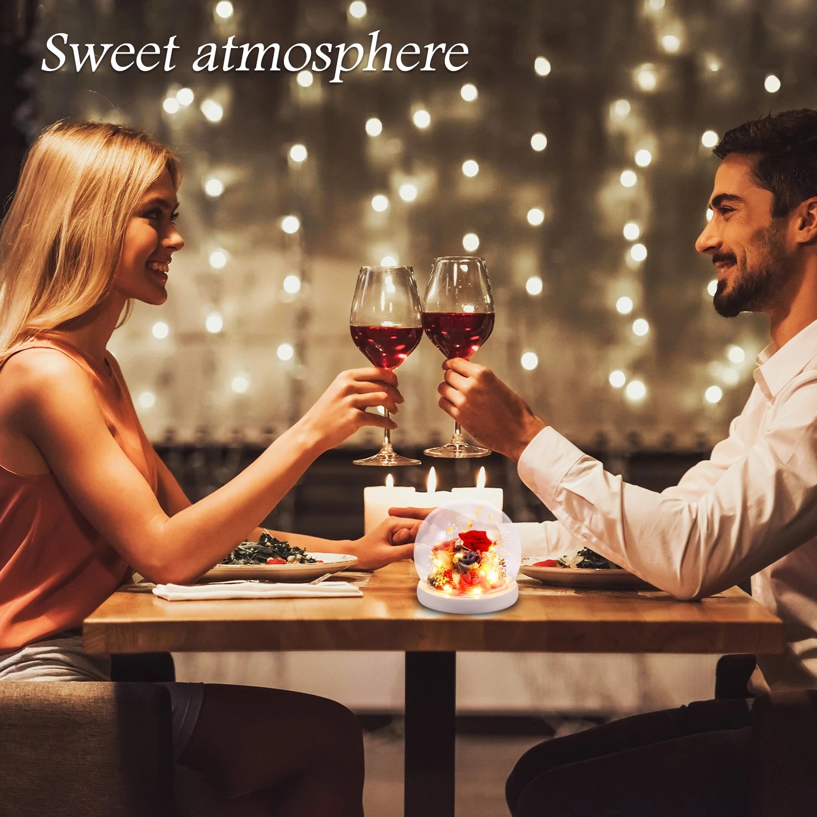 Artificial Flower Tulip Eternal Rose Flower Wedding Decor Handmade DIY LED Night Lamp Foil Glass Dome Preserved Flower Xmas Gift