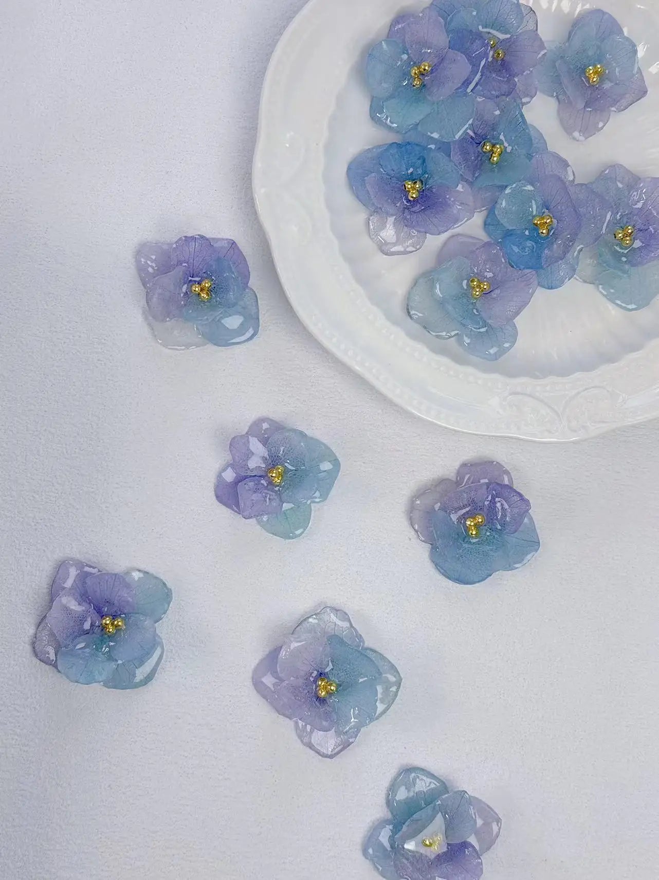 4PCS DIY Rubber Real Dried Hydrangea Flower Earrings Necklaces Bracelets Accessories Real Large-Leaf Hydrangea Fairy Accessories